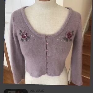 Vintage Y2K Betsey Johnson Purple Floral Cardigan